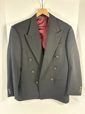 Vintage Marco Ricci Mens Black Double Breasted Blazer Wool Made In Italy Jacket